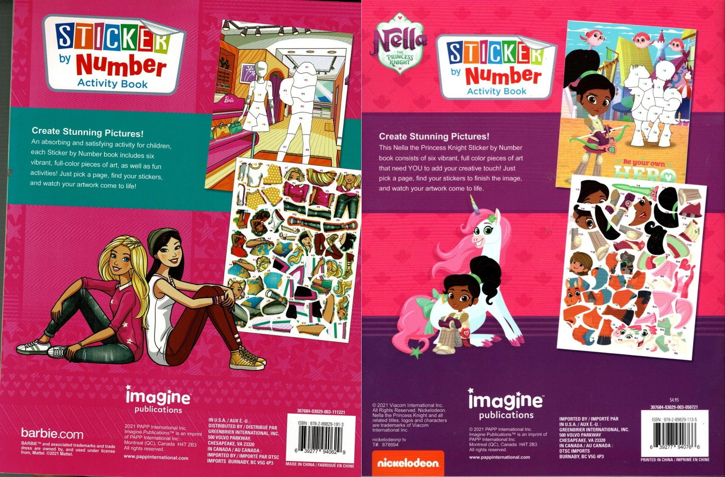 Nella & Barbie - Sticker by Number Activity Book Over 100+ 125 (Set of 2 Books)