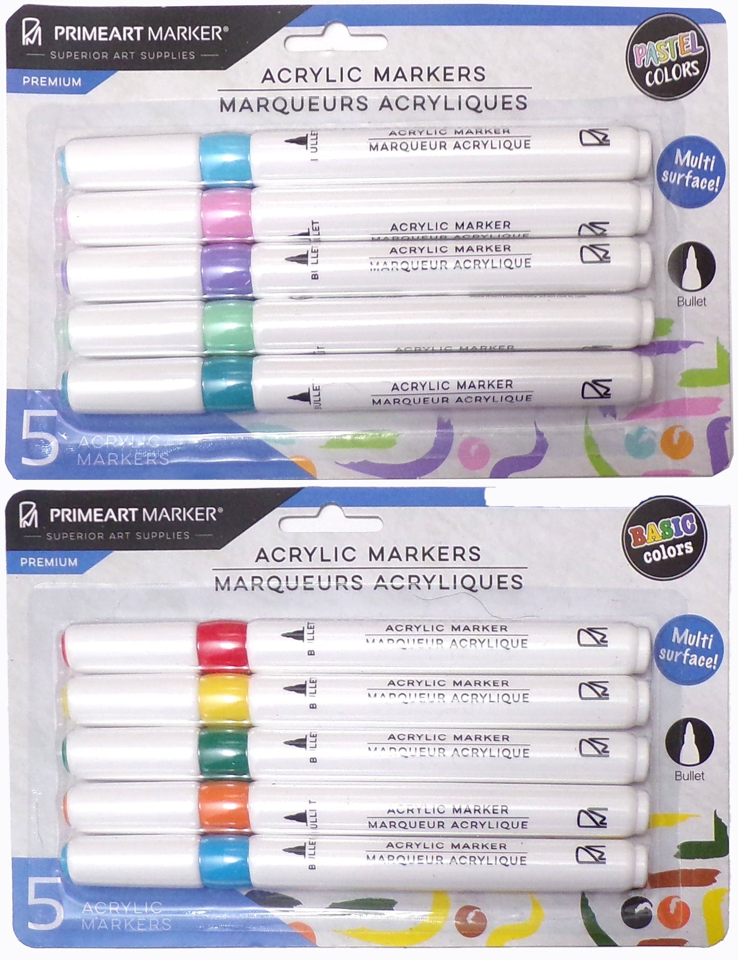 Primeart Market Acrylic Markers 5 Pastel & Basic Colors (Set of 2 Packs)