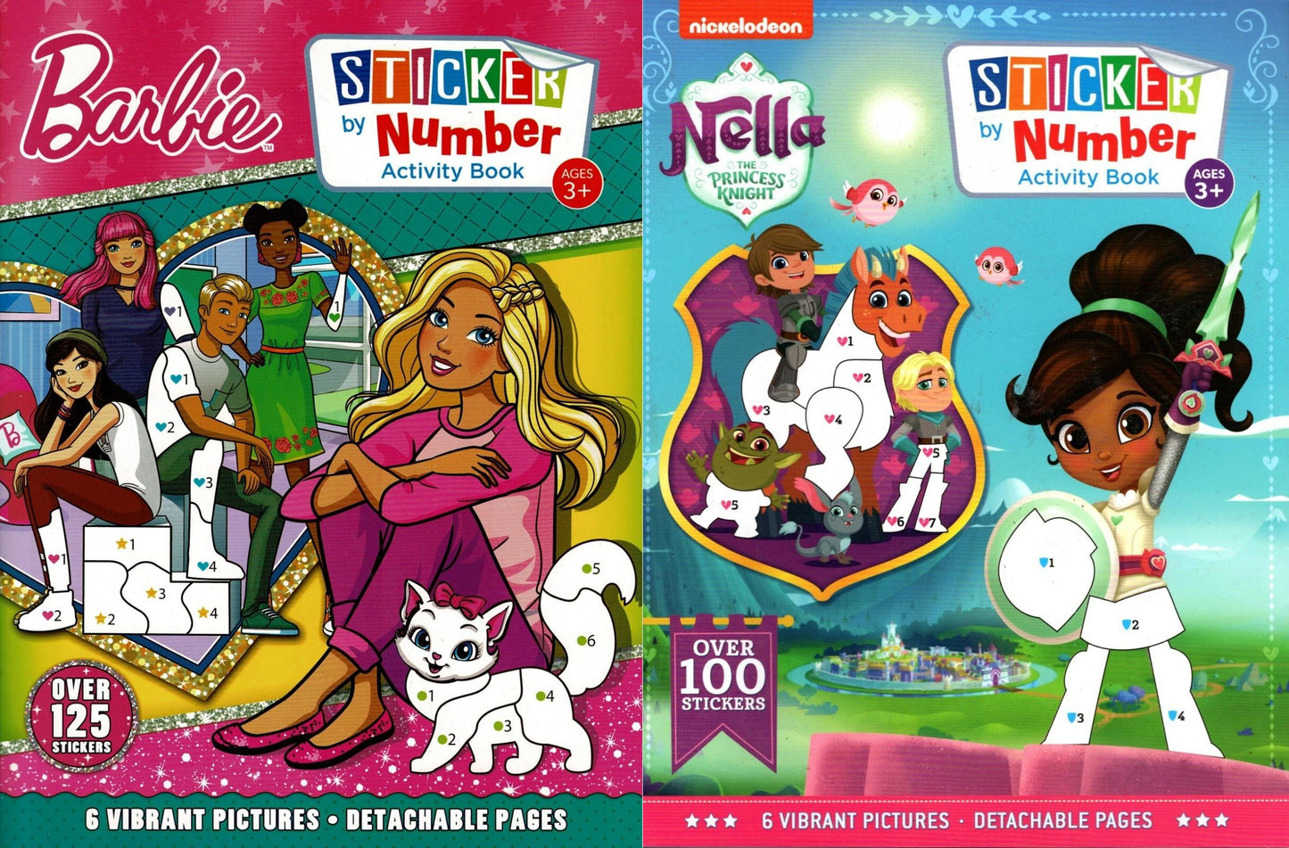 Nella & Barbie - Sticker by Number Activity Book Over 100+ 125 (Set of 2 Books)