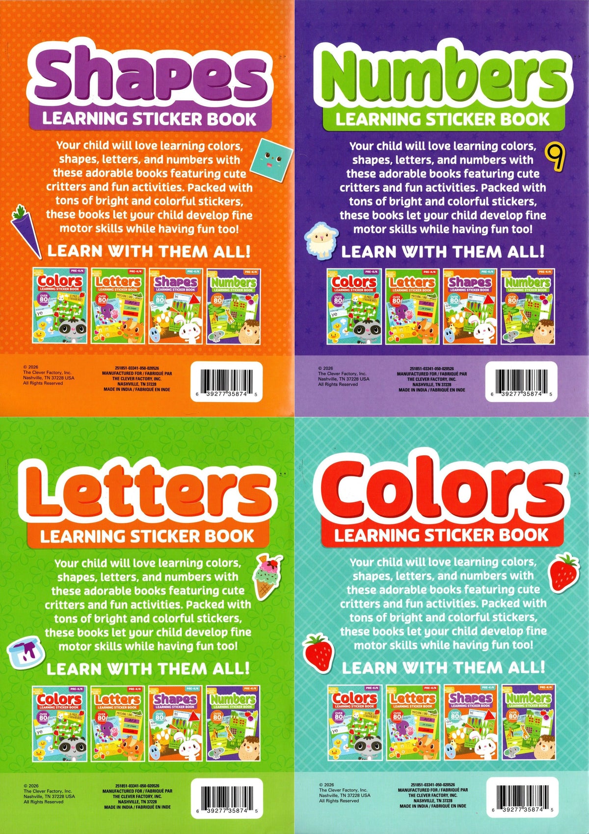 Shapes, Numbers, Letters, and Colors Pre-K/K Learning Sticker Activity Book Set