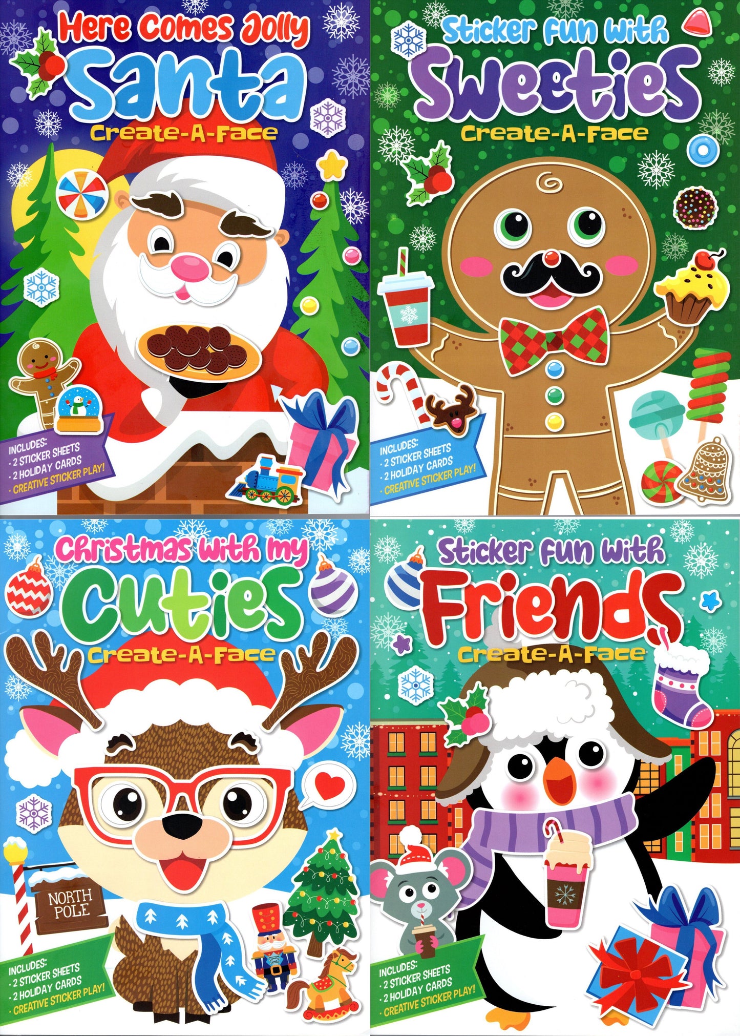 Christmas Sticker Book - (Santa, Cuties, Sweeties, Friends) (Set of 4 Books)