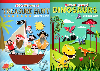 Flowerpot Press Stick-to Learning - Treasure Hunt & Dinosaurs - Sticker Book Set