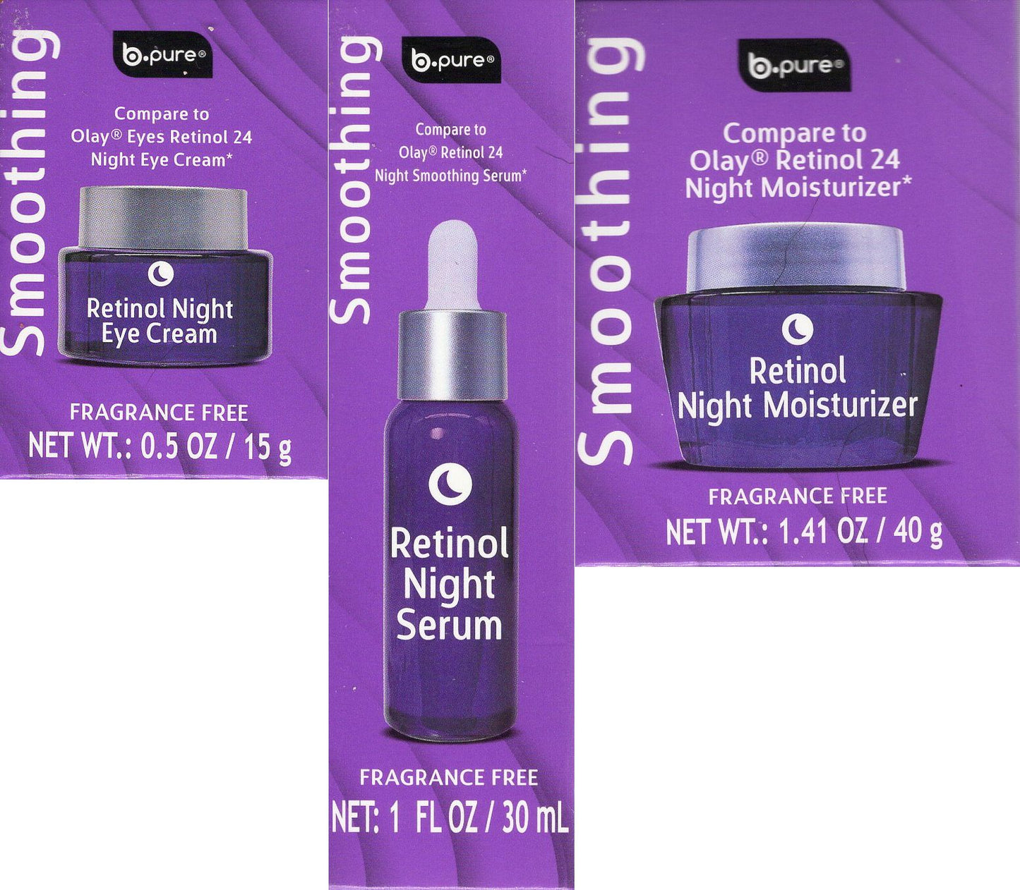B Pure Smoothing Retinol Night Moisturizer, Eye Cream & Serum (Set of 3)