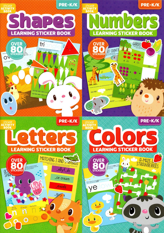 Shapes, Numbers, Letters, and Colors Pre-K/K Learning Sticker Activity Book Set