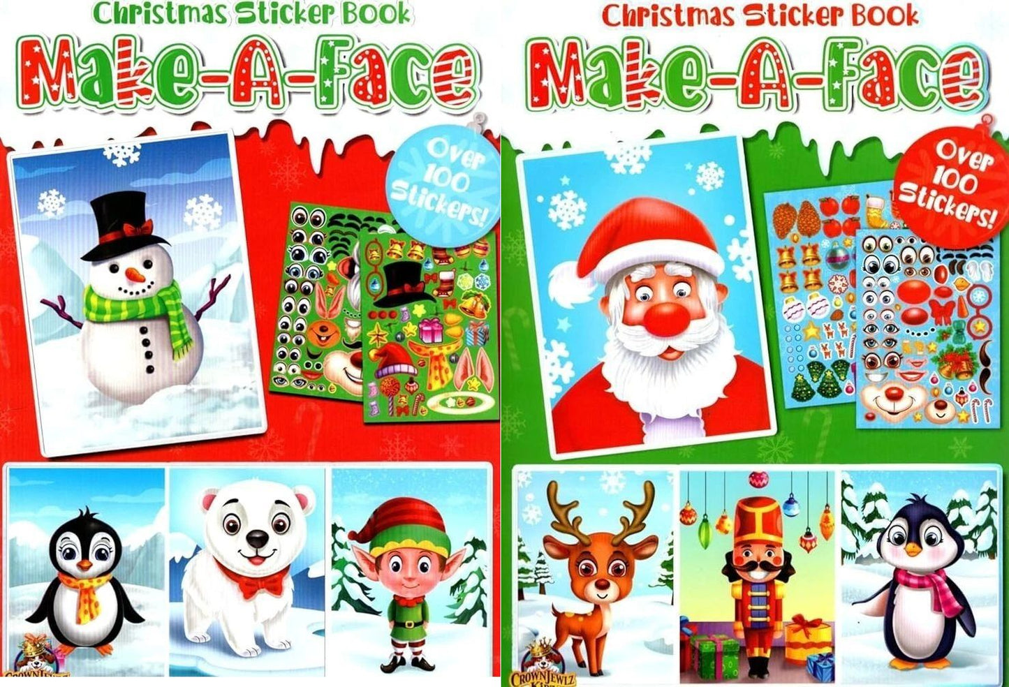 Christmas Sticker Book - Make-A-Face - Over 100 Stickers! (Set of 2 Books)
