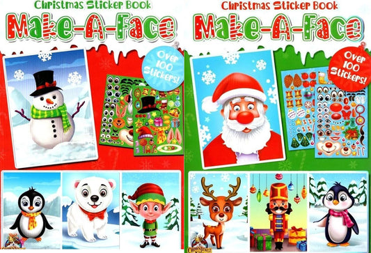 Christmas Sticker Book - Make-A-Face - Over 100 Stickers! (Set of 2 Books)