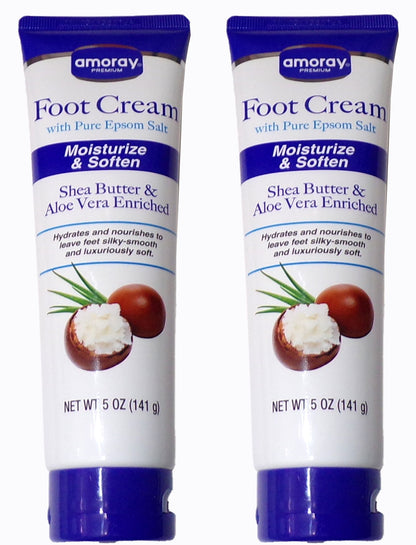 Amoray Premium Foot Cream with Epsom Salt, Shea Butter, Aloe Moisturizer (Set)