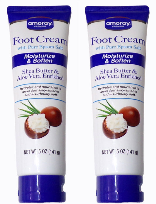 Amoray Premium Foot Cream with Epsom Salt, Shea Butter, Aloe Moisturizer (Set)