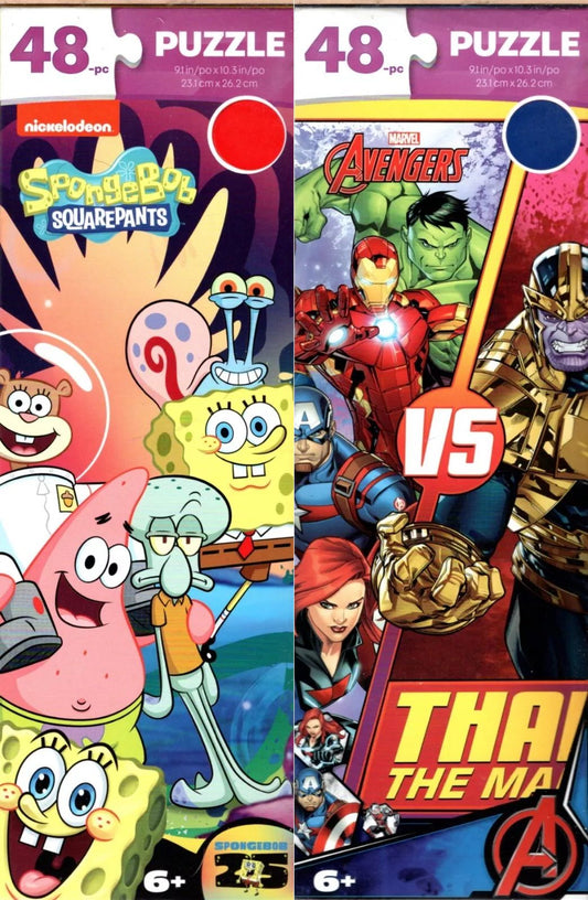 Marvel Avengers & SpongeBob - 48 Pieces Jigsaw Puzzle (Set of 2)