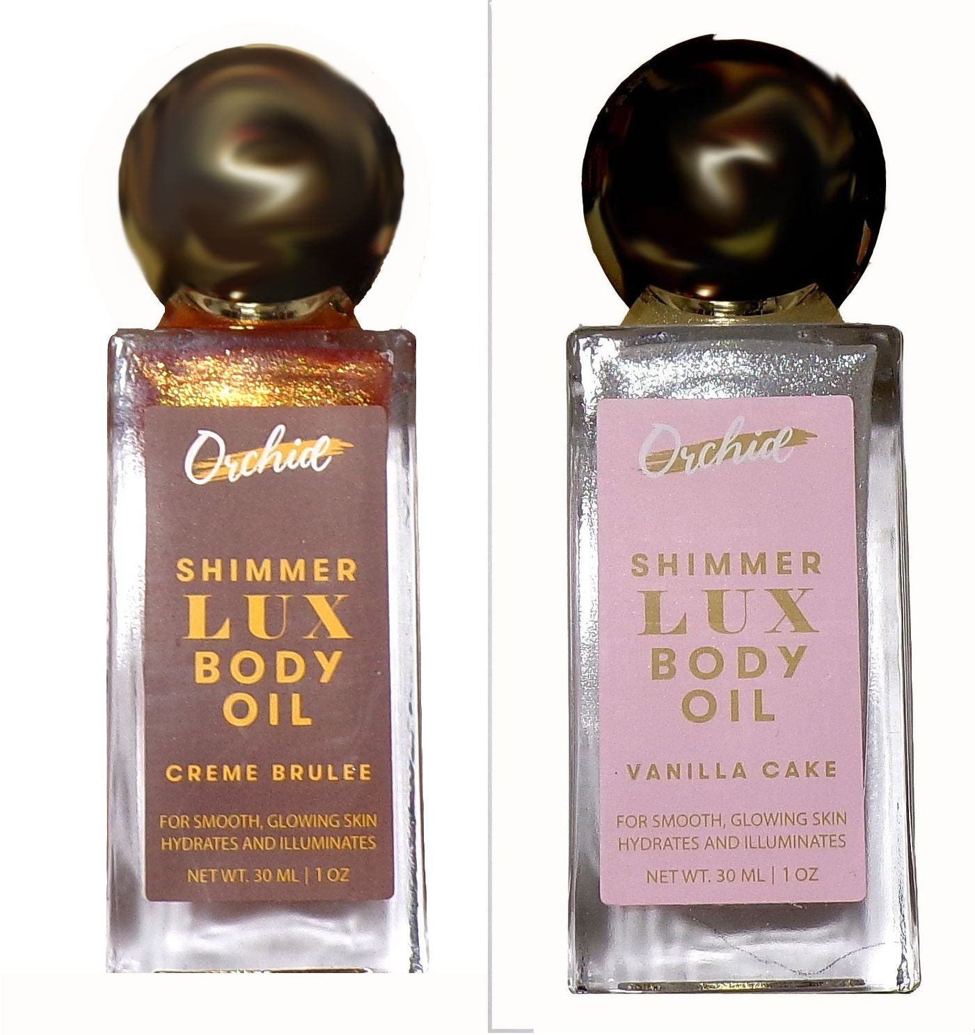 Orchid Shimmer Lux Body Oil Hydrating Illuminates Creme Brulee & vanilla cake