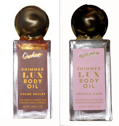 Orchid Shimmer Lux Body Oil Hydrating Illuminates Creme Brulee & vanilla cake