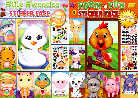 Silly Sweeties & Farm Fun Sticker Face - Sticker Included - Activity Book (Set of 2 Books)