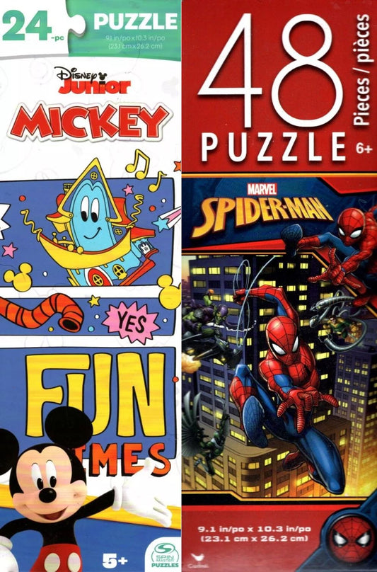 Marvel Spider-Man 48 & Share Disney Junior Mickey 24 Pieces - Jigsaw Puzzle Set
