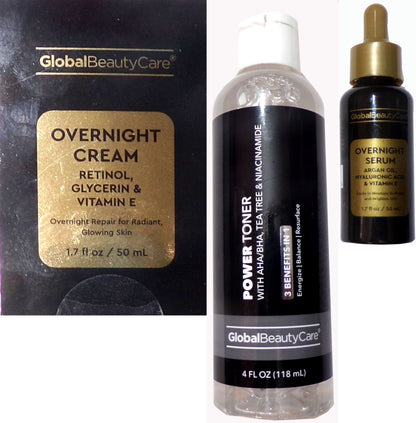 Global Beauty Care Night Routine Skincare Kit - Cream, Toner, Serum