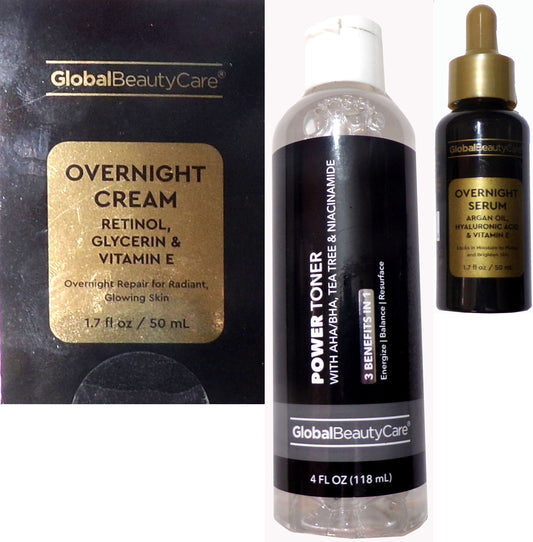 Global Beauty Care Night Routine Skincare Kit - Cream, Toner, Serum