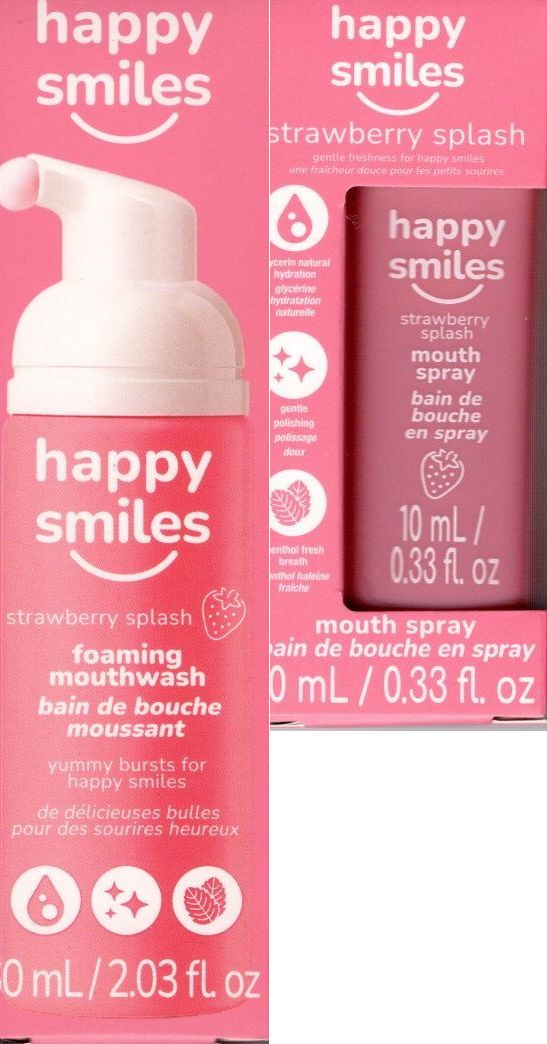 Happy Smiles Happy Smiles Strawberry Splash Foaming Mouthwash & MoutCare Kit, 2.
