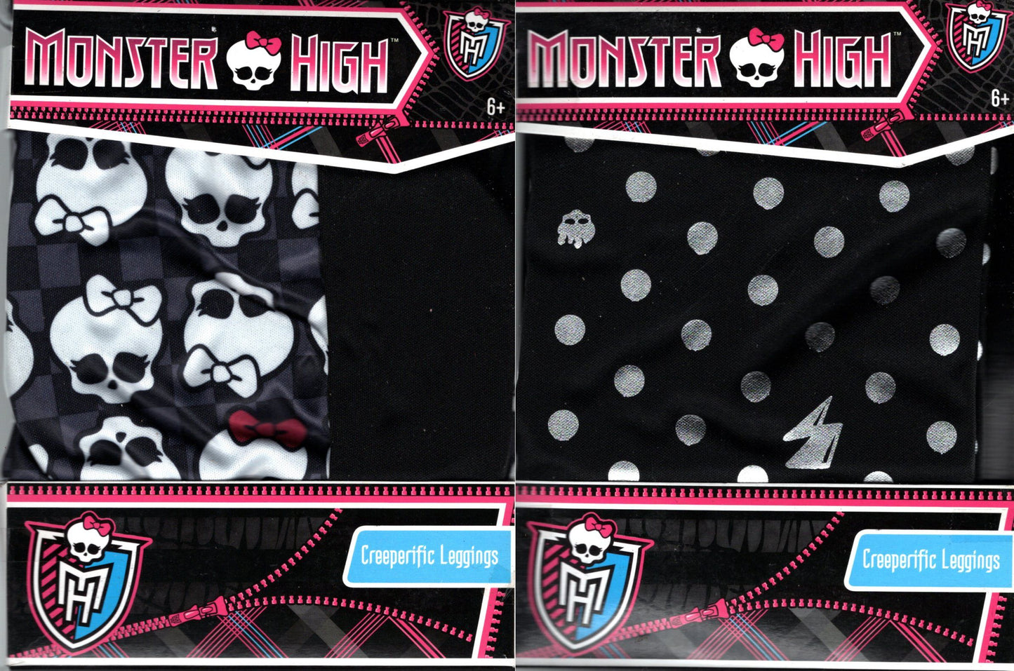 Monster High Creeper Pic Kids Leggings Size 6-10 (skull & dots) (Set of 2)