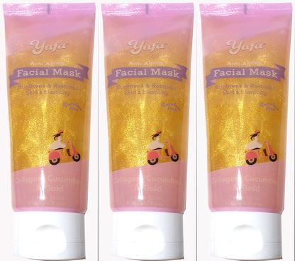 Yafa Anti-Aging Facial Mask - Collagen, Cucumber, & Gold (Set of 3)