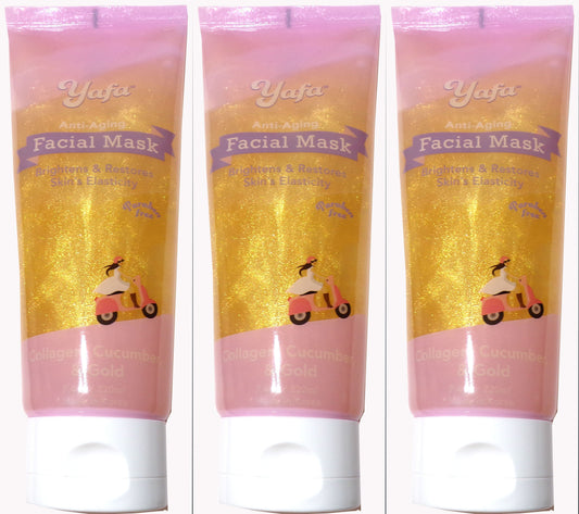 Yafa Anti-Aging Facial Mask - Collagen, Cucumber, & Gold (Set of 3)