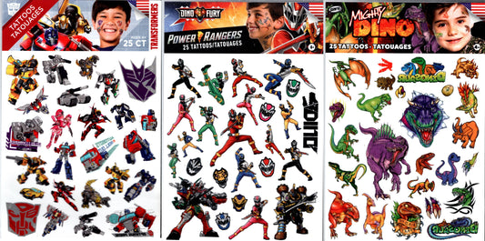 Savvi - Transformers, Mighty Dino & Dino Fury - 25 Tattoos Tatouages (Set of 3)