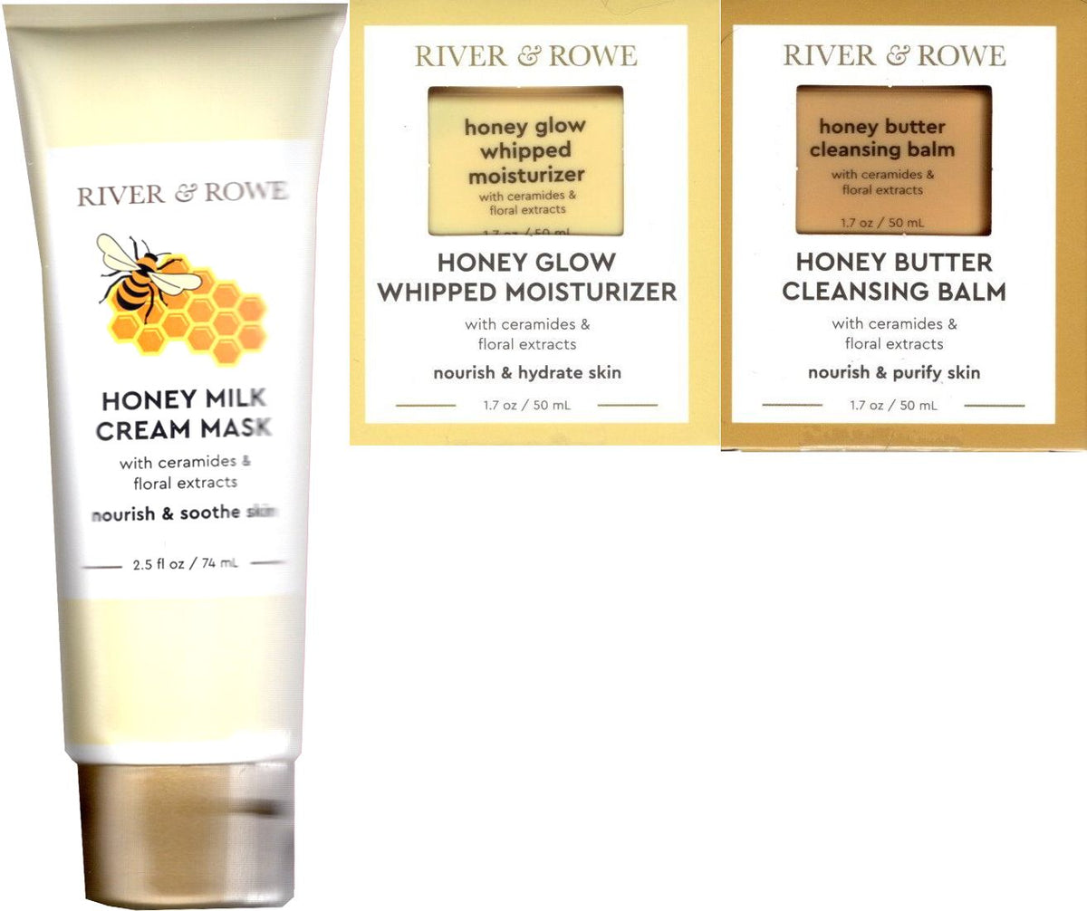 River & Rowe Honey Milk Cream Mask, Honey Glow Whipped Moisturizer & Honey Butte