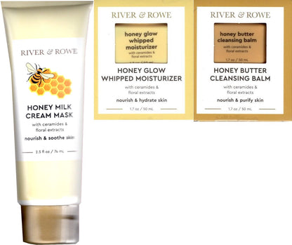 River & Rowe Honey Milk Cream Mask, Honey Glow Whipped Moisturizer & Honey Butte