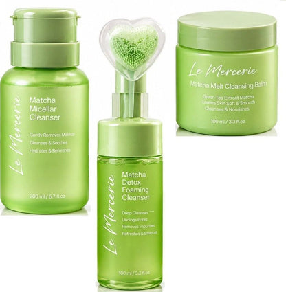 Le Mercerie Matcha 3-Pc Cleansing Set: Balm + Micellar + Foaming Cleanser