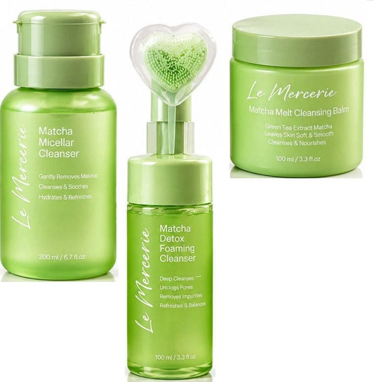 Le Mercerie Matcha 3-Pc Cleansing Set: Balm + Micellar + Foaming Cleanser