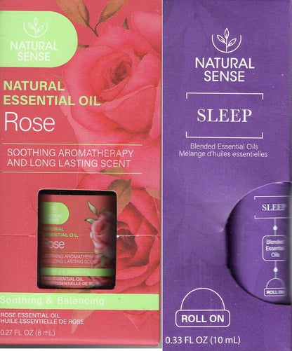 Natural Sense Sleep Blended Essential Oils Roll & Rose Essential Oil (Set of 2)