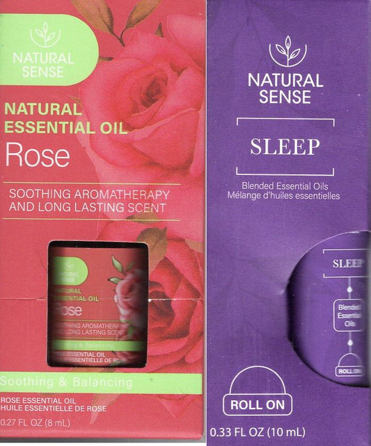 Natural Sense Sleep Blended Essential Oils Roll & Rose Essential Oil (Set of 2)