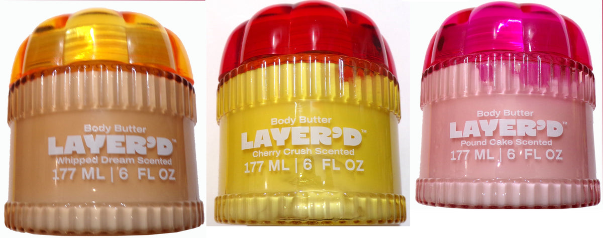 LAYER'D Body Butter 3-Pack: Whipped Dream, Cherry Crush & Pound Cake, 6fl Oz