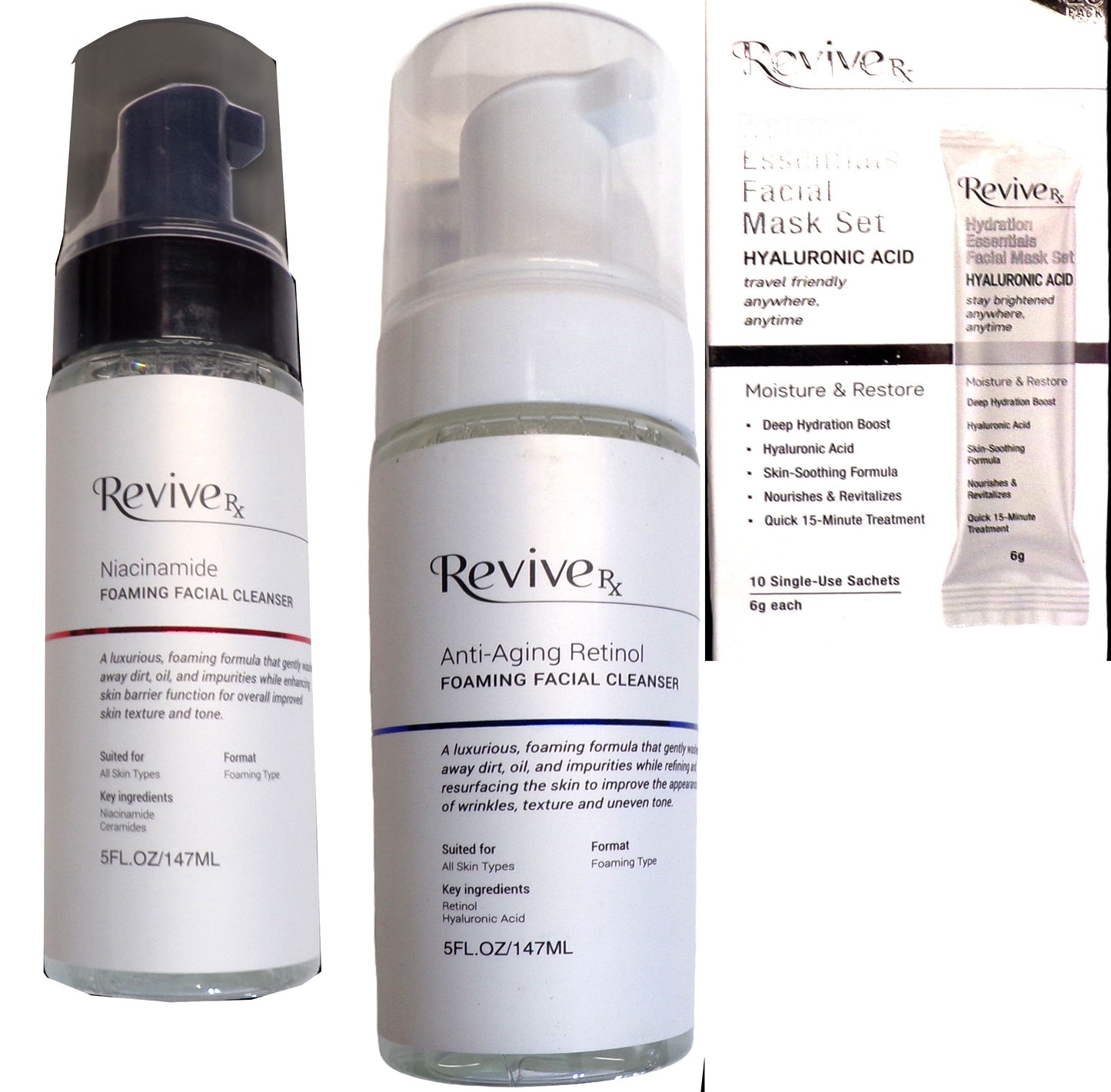 Revive RX - Foaming Facial Cleanser, Niacinamide Cleanse, Essentials Facial Mask