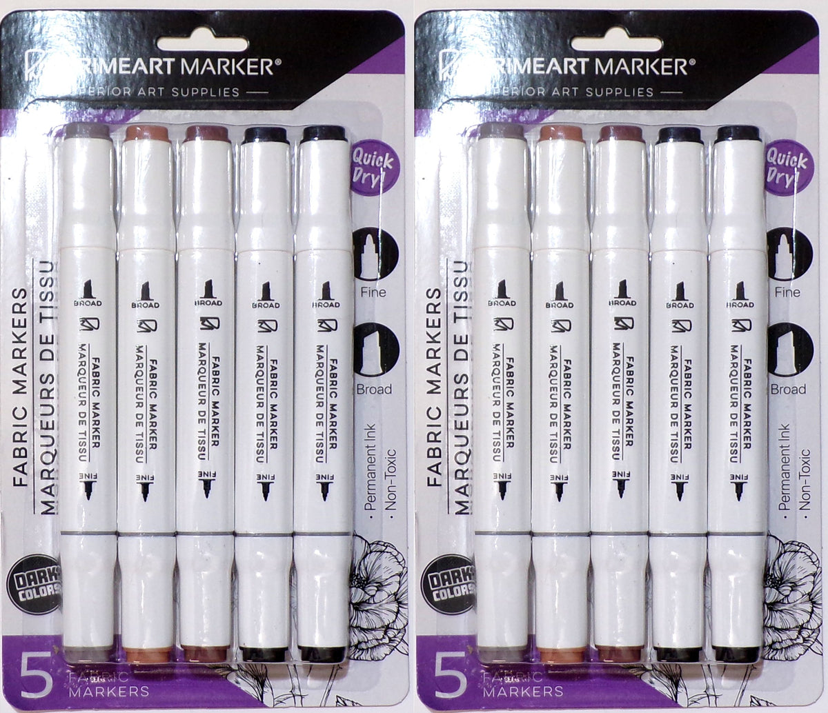 PRIMEART MARKER Premium Dark Fabric Markers 2-Pack, 10 Count - Dark Colors