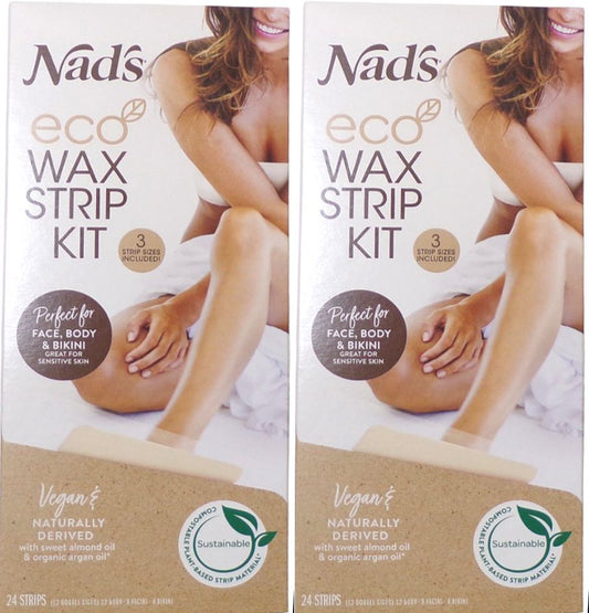 Nad's Eco Wax Strip Kit 24CT- Women Body, Face & Bikini Waxing Vegan (Set of 2)
