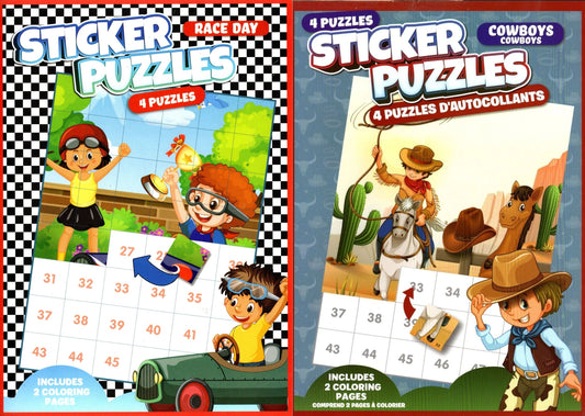 Activity Books for Kids: Sticker Puzzles - Cowboys & Race Day