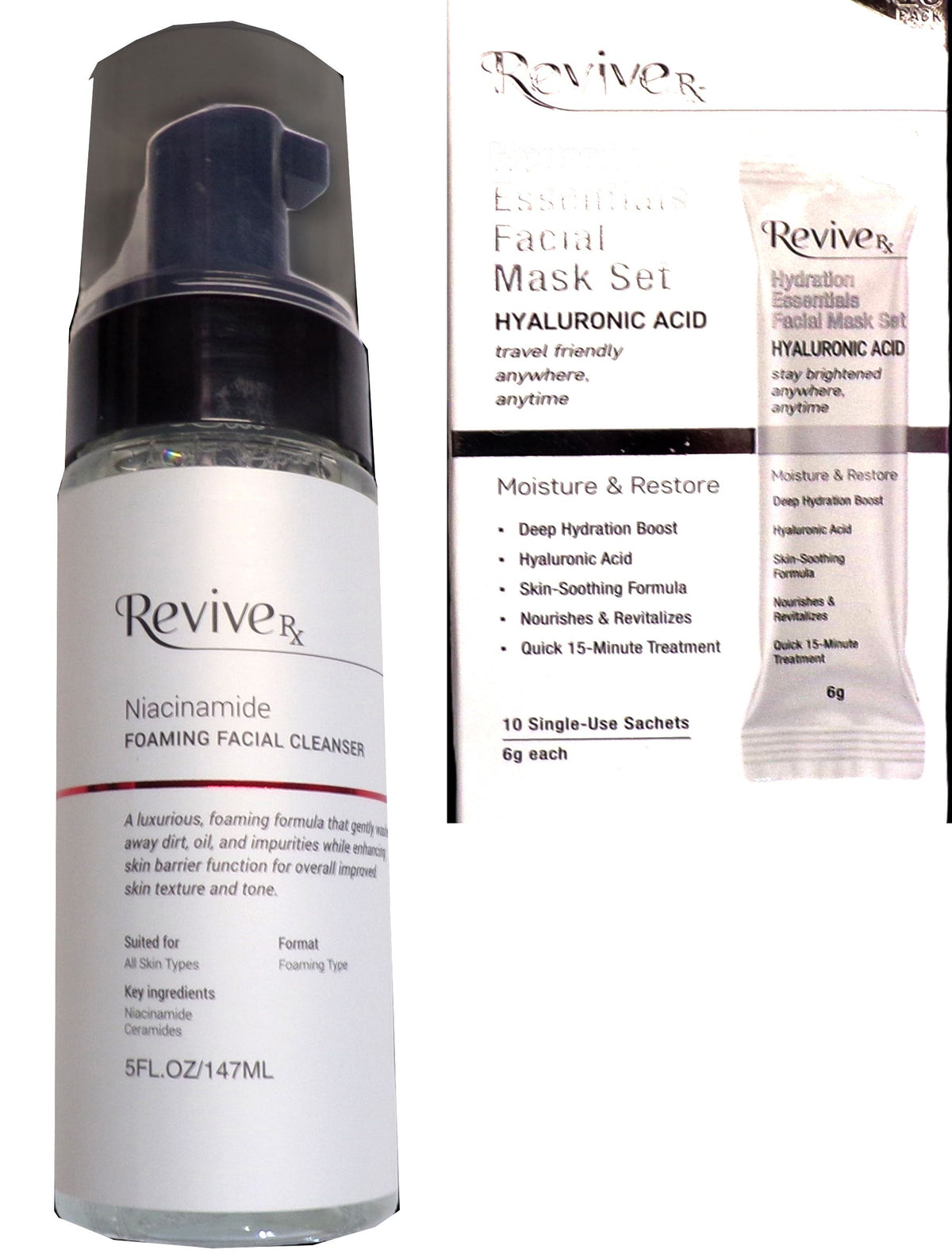 Revive RX - Niacinamide Foaming Cleanse, Essentials Facial Mask (Set of 2)