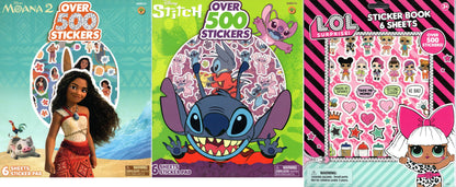L.O.L. Surprise, Moana 2, Stitch - Sticker Pad with Over 500 Stickers Set of 3