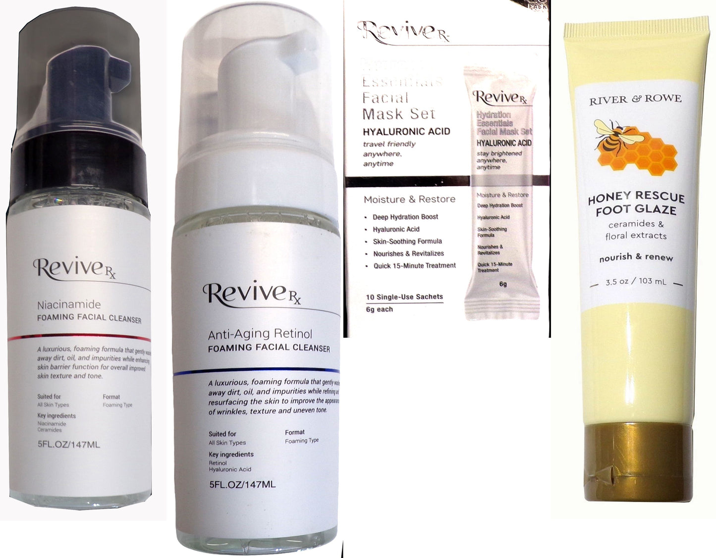 River & Rowe Honey Rescue Foot Glaze, Foaming Cleanser, Niacinamide Cleanse