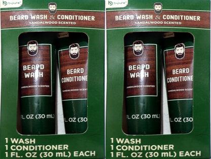 B-Pure Sandalwood Scented Beard Wash & Conditioner Set (2-Pack / 2 Tubes)