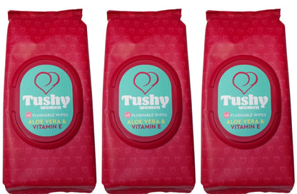 Tushy Women 48 Flushable Wipes Aloe Vera Vitamin E (Set of 3 Pack)