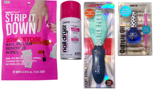 ONYX Professional CUTICLE OIL, Nail Polish, Nail Dryer, Foot Stone Set