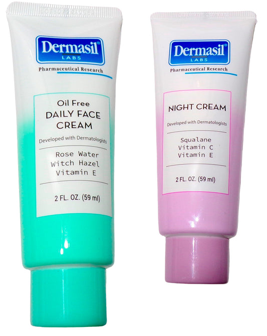Dermasil Labs Daily Day Cream and Night Cream Oil Free Rose Water Vitamin E, C