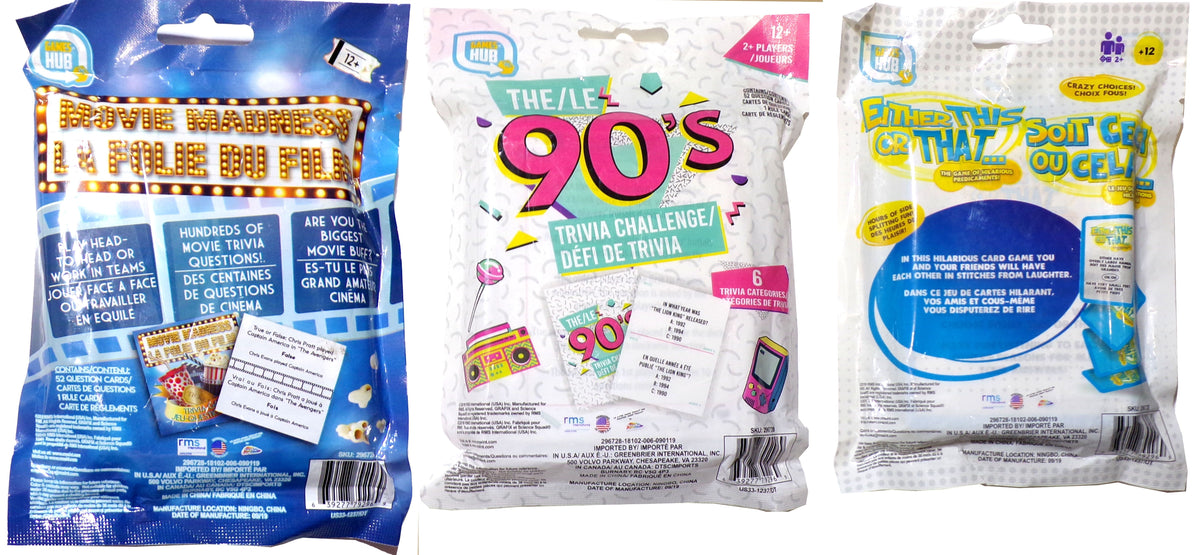 Games Hub Trivia Cards The 90s/Movie Madness/Either This Or That NIP (Set of 3)