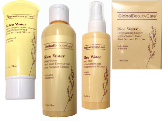 Global Beauty Care Rice Water 4-PC Set: Toner, Cleanser, Cream, Melt