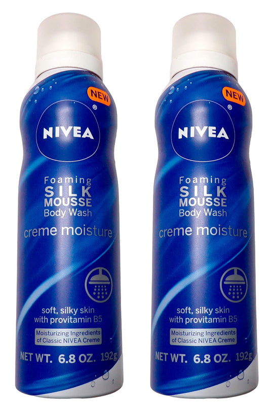 Nivea Foaming Silk Mousse Body Wash Creme Moisture 6.8 oz (Set of 2)