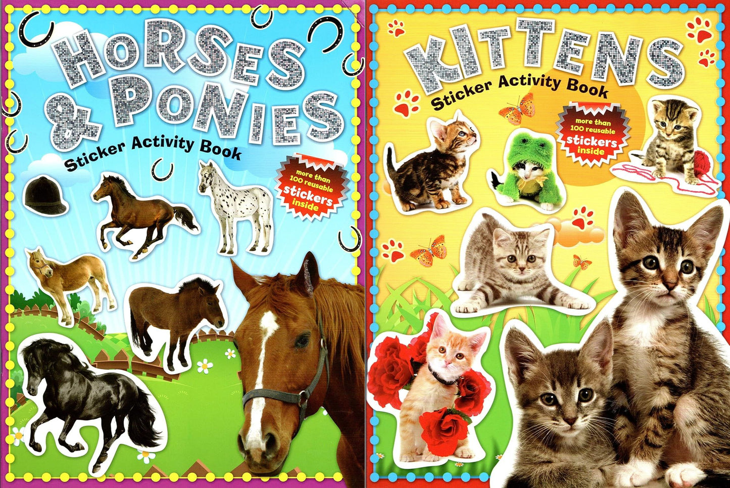 Horses & Ponies, Kittens - Sticker Activity Book - More Than 100 Reusable Set