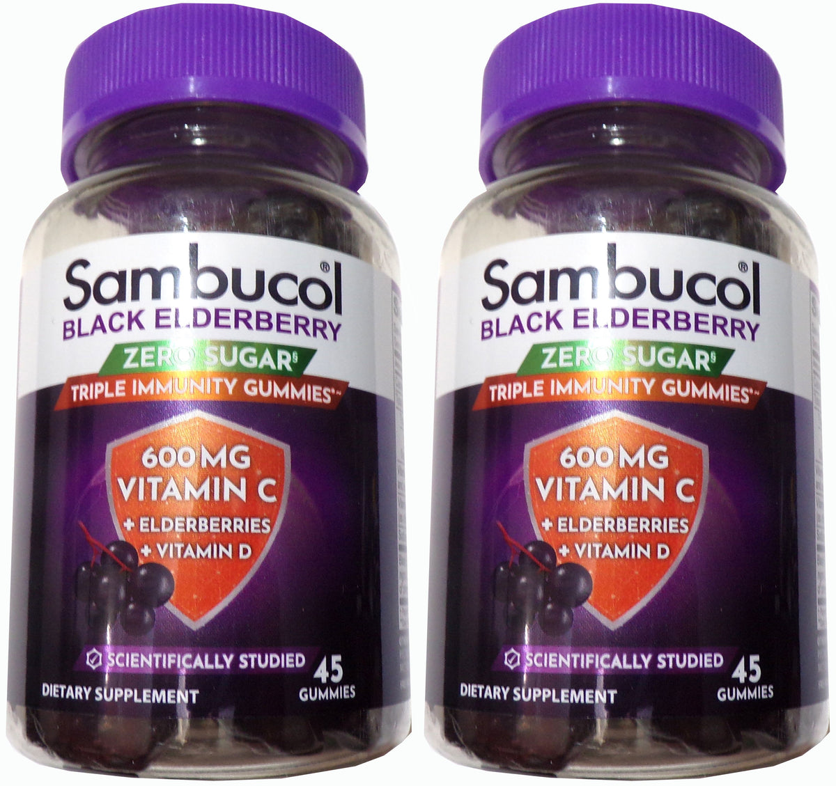 Sambucol Black Elderberry Zero Sugar Triple Immunity Gummies, 45 Count Set of 2