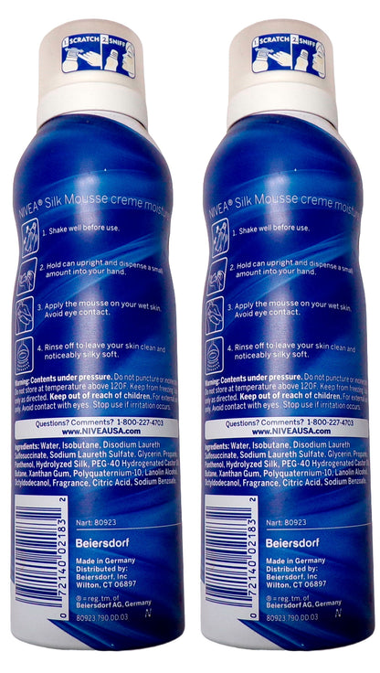 Nivea Foaming Silk Mousse Body Wash Creme Moisture 6.8 oz (Set of 2)