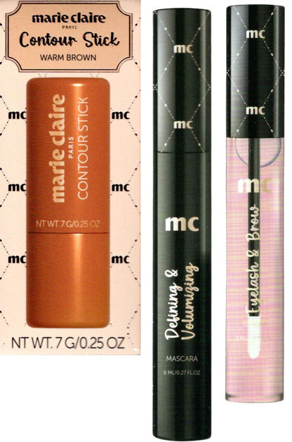 Marie Claire Contour Stick Warm Brown, EYELASH & BROW SERUM & MASCARA Set of 3