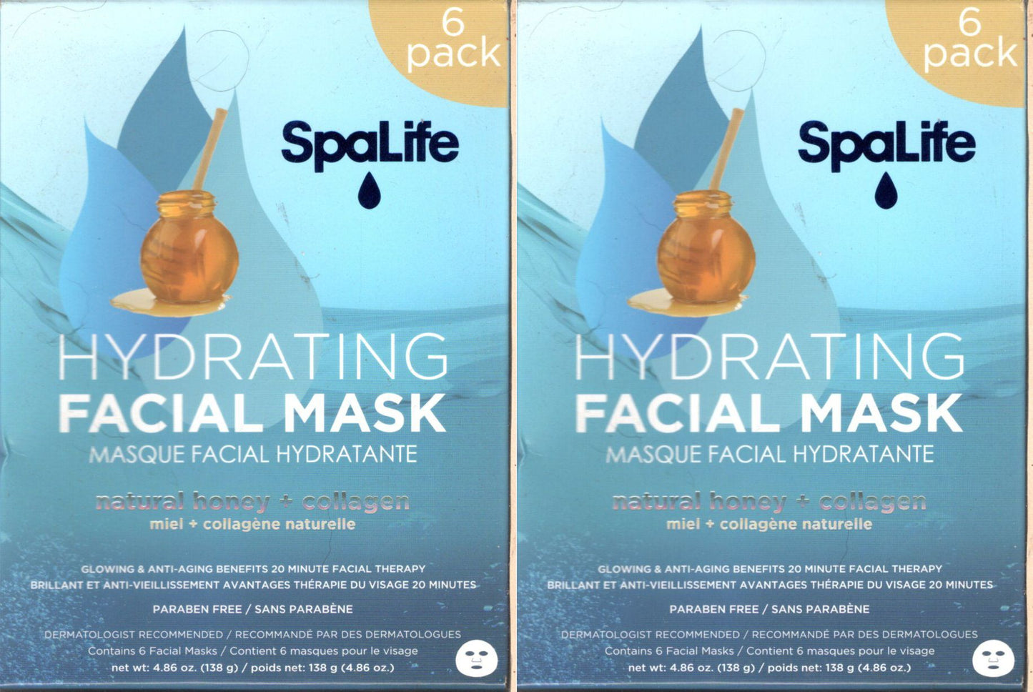 Hydrating Facial Mask Natural Honey + Collagen 6 pack (Set of 2)